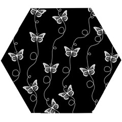 Black And White Butterfly Pattern Wooden Puzzle Hexagon by SpinnyChairDesigns