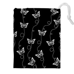 Black And White Butterfly Pattern Drawstring Pouch (5xl) by SpinnyChairDesigns