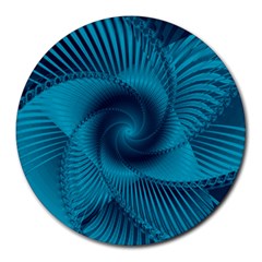 Cerulean Blue Pinwheel Floral Design Round Mousepads by SpinnyChairDesigns