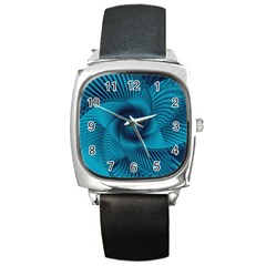 Cerulean Blue Pinwheel Floral Design Square Metal Watch by SpinnyChairDesigns