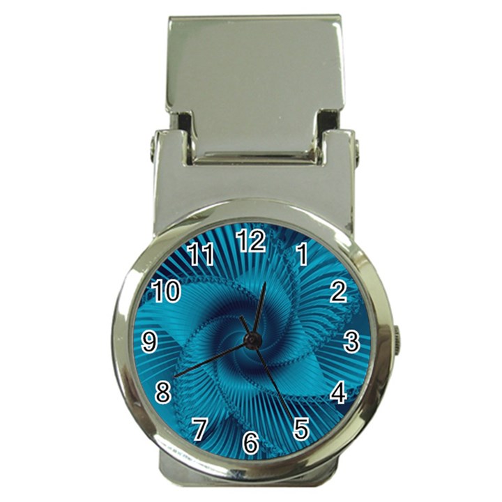 Cerulean Blue Pinwheel Floral Design Money Clip Watches