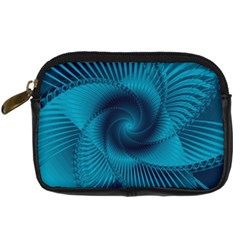 Cerulean Blue Pinwheel Floral Design Digital Camera Leather Case