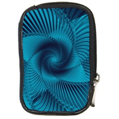 Cerulean Blue Pinwheel Floral Design Compact Camera Leather Case