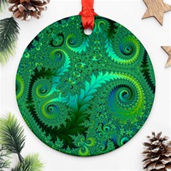 Green Floral Fern Swirls And Spirals Ornament (round) by SpinnyChairDesigns