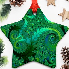 Green Floral Fern Swirls And Spirals Ornament (star) by SpinnyChairDesigns