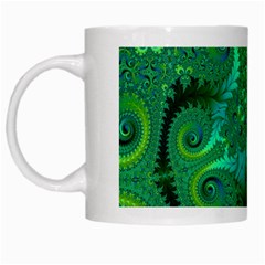 Green Floral Fern Swirls And Spirals White Mugs by SpinnyChairDesigns