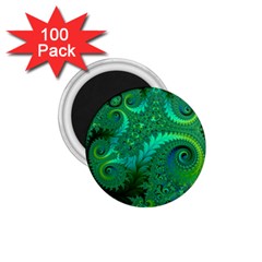 Green Floral Fern Swirls And Spirals 1 75  Magnets (100 Pack)  by SpinnyChairDesigns