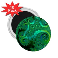 Green Floral Fern Swirls And Spirals 2 25  Magnets (10 Pack)  by SpinnyChairDesigns