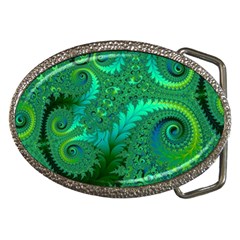 Green Floral Fern Swirls And Spirals Belt Buckles by SpinnyChairDesigns