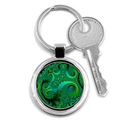 Green Floral Fern Swirls And Spirals Key Chain (round) by SpinnyChairDesigns