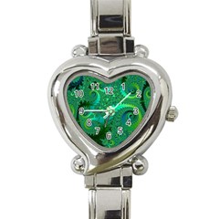 Green Floral Fern Swirls And Spirals Heart Italian Charm Watch by SpinnyChairDesigns