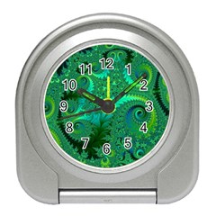 Green Floral Fern Swirls And Spirals Travel Alarm Clock by SpinnyChairDesigns