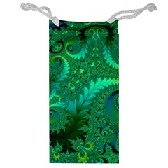 Green Floral Fern Swirls And Spirals Jewelry Bag by SpinnyChairDesigns