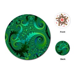 Green Floral Fern Swirls And Spirals Playing Cards Single Design (round) by SpinnyChairDesigns