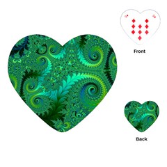 Green Floral Fern Swirls And Spirals Playing Cards Single Design (heart) by SpinnyChairDesigns