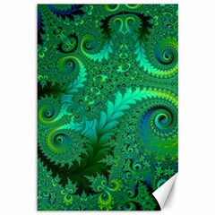 Green Floral Fern Swirls And Spirals Canvas 12  X 18  by SpinnyChairDesigns