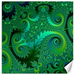 Green Floral Fern Swirls And Spirals Canvas 16  X 16  by SpinnyChairDesigns