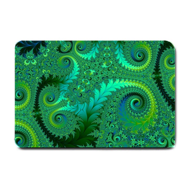 Green Floral Fern Swirls and Spirals Small Doormat 