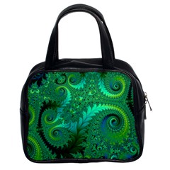 Green Floral Fern Swirls And Spirals Classic Handbag (two Sides) by SpinnyChairDesigns