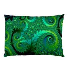 Green Floral Fern Swirls And Spirals Pillow Case by SpinnyChairDesigns