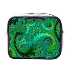 Green Floral Fern Swirls And Spirals Mini Toiletries Bag (one Side) by SpinnyChairDesigns