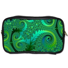 Green Floral Fern Swirls And Spirals Toiletries Bag (one Side) by SpinnyChairDesigns