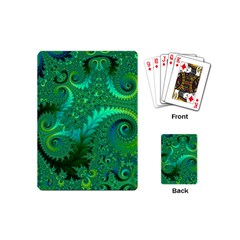 Green Floral Fern Swirls And Spirals Playing Cards Single Design (mini) by SpinnyChairDesigns