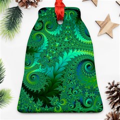 Green Floral Fern Swirls And Spirals Ornament (bell) by SpinnyChairDesigns