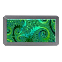 Green Floral Fern Swirls And Spirals Memory Card Reader (mini) by SpinnyChairDesigns