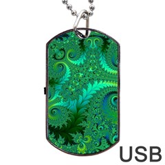 Green Floral Fern Swirls And Spirals Dog Tag Usb Flash (one Side) by SpinnyChairDesigns