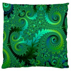 Green Floral Fern Swirls And Spirals Large Cushion Case (two Sides) by SpinnyChairDesigns