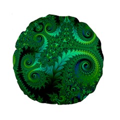 Green Floral Fern Swirls And Spirals Standard 15  Premium Round Cushions by SpinnyChairDesigns