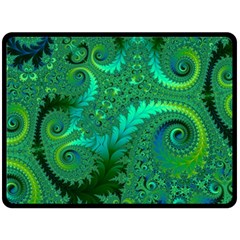 Green Floral Fern Swirls And Spirals Double Sided Fleece Blanket (large)  by SpinnyChairDesigns