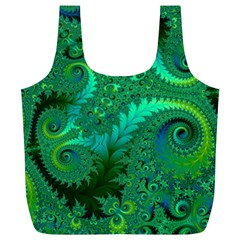 Green Floral Fern Swirls And Spirals Full Print Recycle Bag (xl) by SpinnyChairDesigns