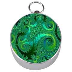 Green Floral Fern Swirls And Spirals Silver Compasses