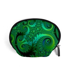 Green Floral Fern Swirls And Spirals Accessory Pouch (small) by SpinnyChairDesigns