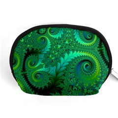 Green Floral Fern Swirls And Spirals Accessory Pouch (medium) by SpinnyChairDesigns