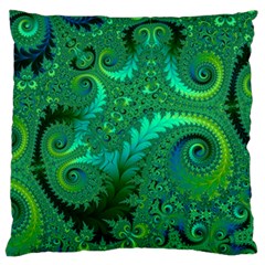 Green Floral Fern Swirls And Spirals Large Flano Cushion Case (one Side) by SpinnyChairDesigns