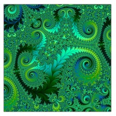 Green Floral Fern Swirls And Spirals Large Satin Scarf (square) by SpinnyChairDesigns