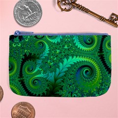 Green Floral Fern Swirls And Spirals Large Coin Purse by SpinnyChairDesigns