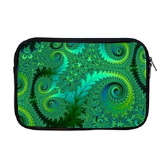 Green Floral Fern Swirls And Spirals Apple Macbook Pro 17  Zipper Case by SpinnyChairDesigns