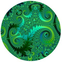 Green Floral Fern Swirls And Spirals Wooden Bottle Opener (round) by SpinnyChairDesigns