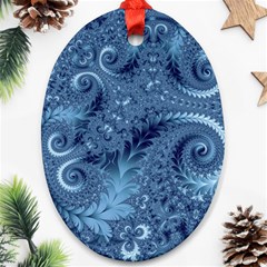 Blue Floral Fern Swirls And Spirals  Ornament (oval) by SpinnyChairDesigns