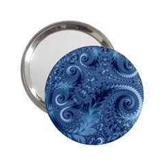 Blue Floral Fern Swirls And Spirals  2 25  Handbag Mirrors by SpinnyChairDesigns