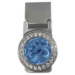 Blue Floral Fern Swirls And Spirals  Money Clips (cz)  by SpinnyChairDesigns