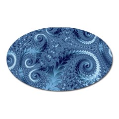 Blue Floral Fern Swirls And Spirals  Oval Magnet by SpinnyChairDesigns