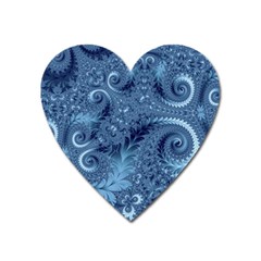 Blue Floral Fern Swirls And Spirals  Heart Magnet by SpinnyChairDesigns