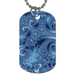 Blue Floral Fern Swirls And Spirals  Dog Tag (two Sides) by SpinnyChairDesigns