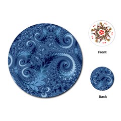 Blue Floral Fern Swirls And Spirals  Playing Cards Single Design (round) by SpinnyChairDesigns