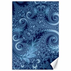 Blue Floral Fern Swirls And Spirals  Canvas 12  X 18  by SpinnyChairDesigns